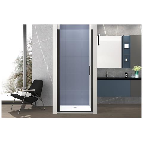 Box Doccia 70 Cm Porta 1 Battente Nicchia H200 Cm Cristallo 6mm Profilo Nero Opaco Mila - Foto 1