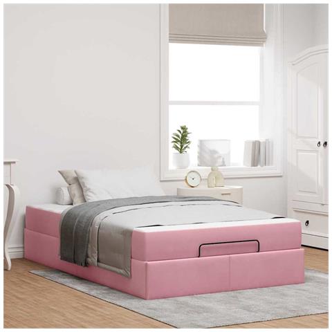 Struttura del letto con materasso Rosa 140 x 190 cm Velluto - Foto 2