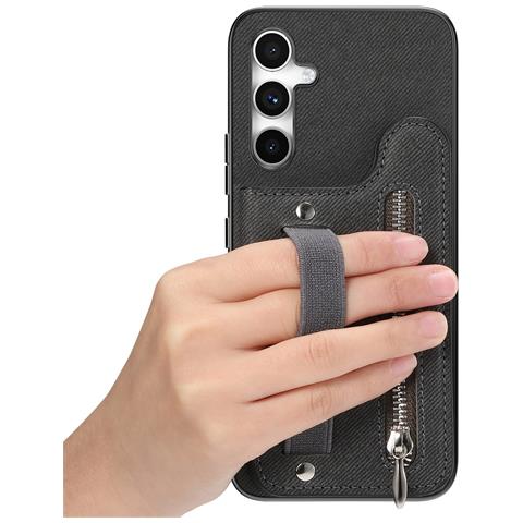 Custodia Nera In Pelle Pu Con Porta Carte E Cinturino Elastico Compatibile Con Samsung S24 Ultra - Foto 1