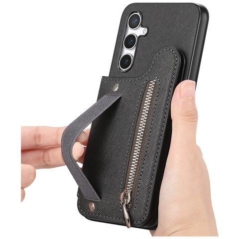 Custodia Nera In Pelle Pu Con Porta Carte E Cinturino Elastico Compatibile Con Samsung S24 Ultra - Foto 2