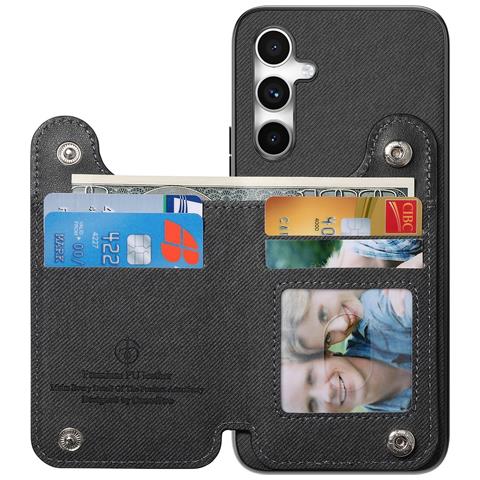 Custodia Nera In Pelle Pu Con Porta Carte E Cinturino Elastico Compatibile Con Samsung S24 Ultra - Foto 7