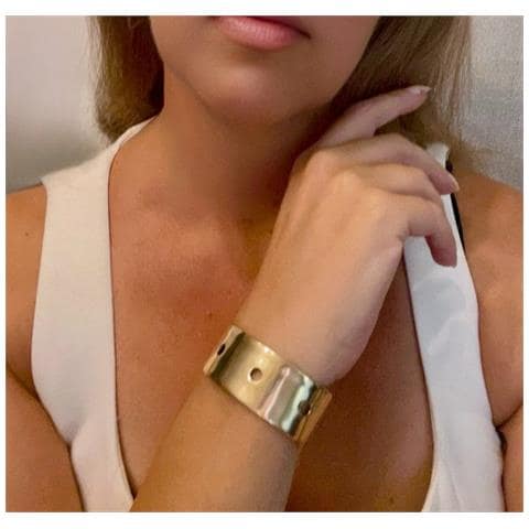 Bracciale Largo In Ottone, Placcato Oro, Design Camino - Foto 5