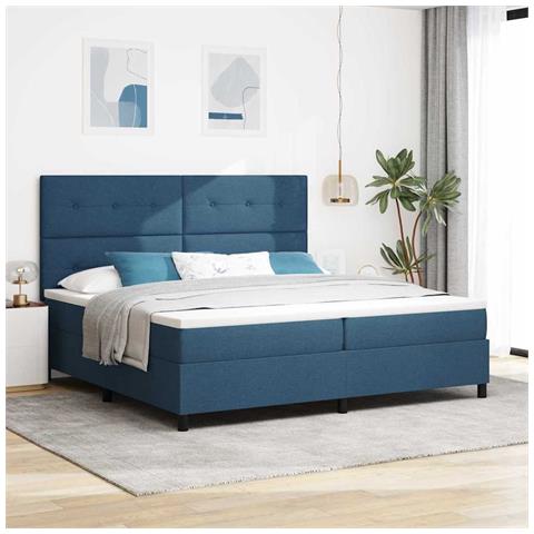 Letto a molle con materasso Blu 200 x 200 cm Tessuto - Foto 2