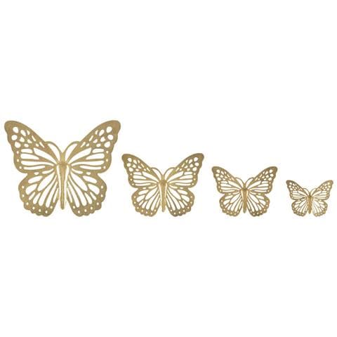 Set 4 Farfalle Decorative Da Muro In Ferro Traforato Oro - Foto 1