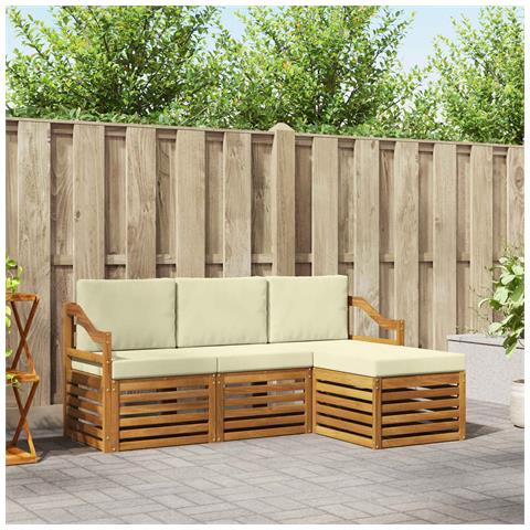Set divani 4 pcs Naturale e Crema Legno di Acacia Massello - Foto 2