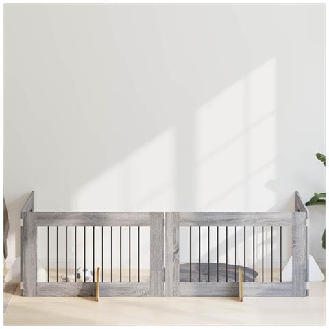 Cancello per cani con supporti 4 pcs Grigio Sonoma 100 x 60 cm - Foto 2