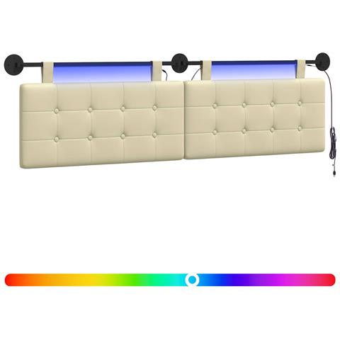 Testiera sospesa Con luce LED Crema Similpelle - Foto 1