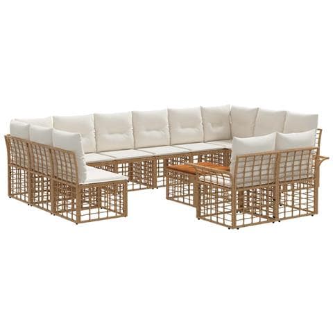 Set di divani da esterno 13 pcs Naturale e Bianco Crema - Foto 1