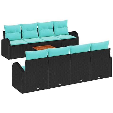 Set Divano da Giardino 9 pcs Nero e Turchese polyrattan - Foto 1