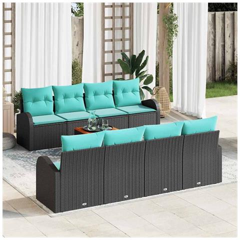 Set Divano da Giardino 9 pcs Nero e Turchese polyrattan - Foto 2