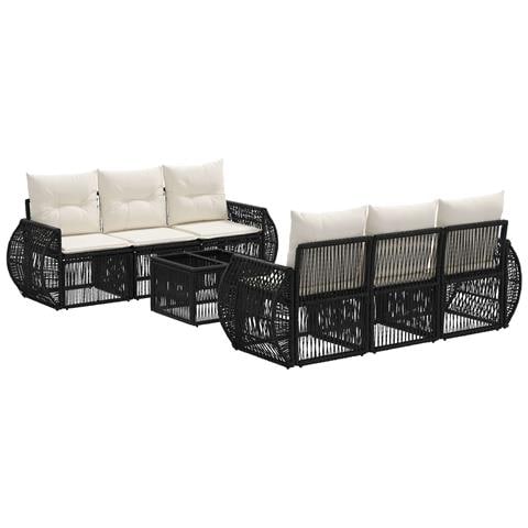 Set Divano da Giardino 7 pz Nero polyrattan - Foto 1