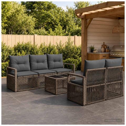 Set Divano da Giardino 6 pz Grigio polyrattan - Foto 1