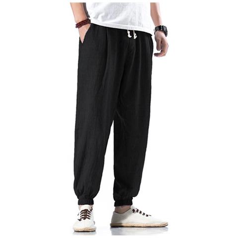SLOWMOOSE - Pantaloni Casual Da Uomo In Lino Harem Pantaloni Estivi Larghi  Pantaloni Sportivi Larghi In Cotone E Lino [ blu / Xxxl] - ePRICE