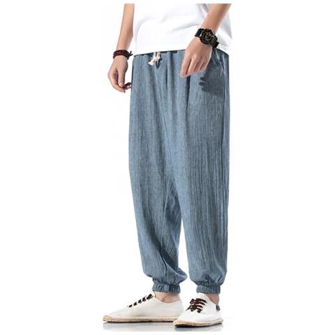 SLOWMOOSE - Pantaloni Casual Da Uomo In Lino Harem Pantaloni Estivi Larghi  Pantaloni Sportivi Larghi In Cotone E Lino [ blu / Xxxl] - ePRICE