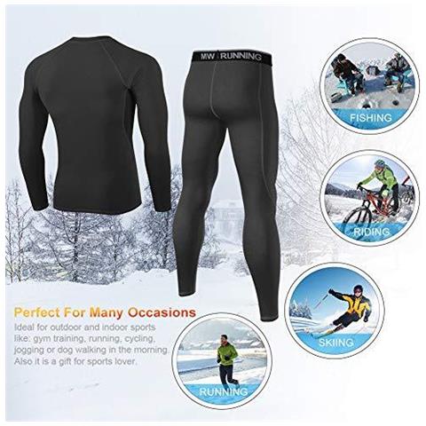 Underwear Set Termica Uomo Strato Inverno Lungo Base Manica Suit Quick Dry Johns Lungo Compressione Per Allenamento Di Fondo Corsa Escursionismo Nero - Foto 2