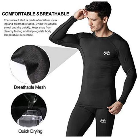 Underwear Set Termica Uomo Strato Inverno Lungo Base Manica Suit Quick Dry Johns Lungo Compressione Per Allenamento Di Fondo Corsa Escursionismo Nero - Foto 4