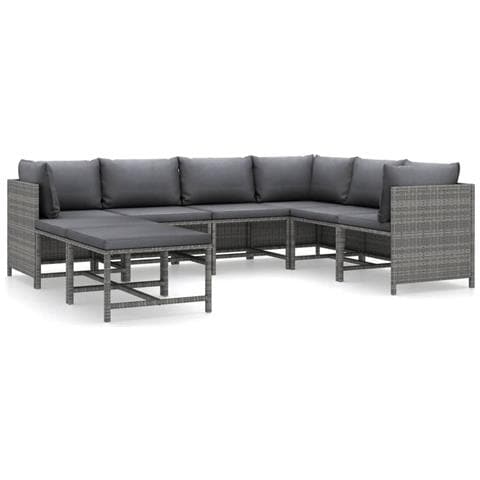 Set Divani da Giardino 8 pz con Cuscini in Polyrattan Grigio - Foto 1