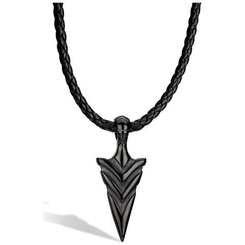 Collana da Uomo in Pelle Premium, ""Arrow"", 50cm, Nero - Foto 1