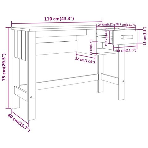 Scrivania Grigio Chiaro 110x40x75 Cm In Legno Massello Di Pino - Foto 2