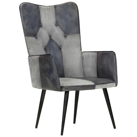 Poltrona Wingback Grigia In Vera Pelle - Foto 1