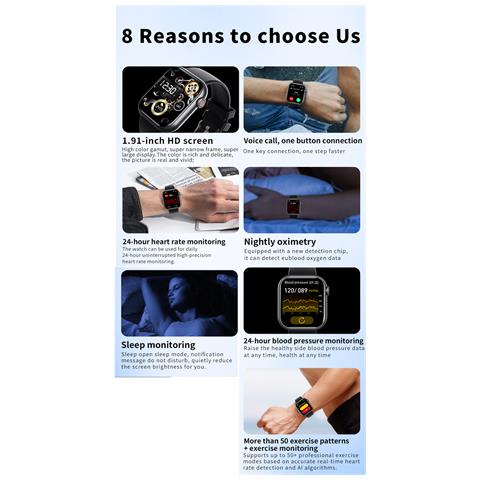 Orologio Intelligente Con Ossigeno Nel Sangue, Pressione Sanguigna, Frequenza Cardiaca Black/puleatherwatchband - Foto 6