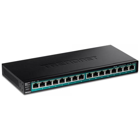 Trendnet Tpe-tg161h Switch Di Rete Supporto Power Over Ethernet [poe] Nero (16-port Gigabit Poe+ Switch - Fanless Design - Foto 1