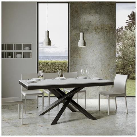 Tavolo Allungabile 90x160/420 Cm Volantis Evolution Telaio Antracite - Bianco Frassino - Foto 6