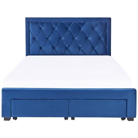 Letto Con Contenitore In Velluto Blu 160 X 200 Cm Lievin - Foto 2