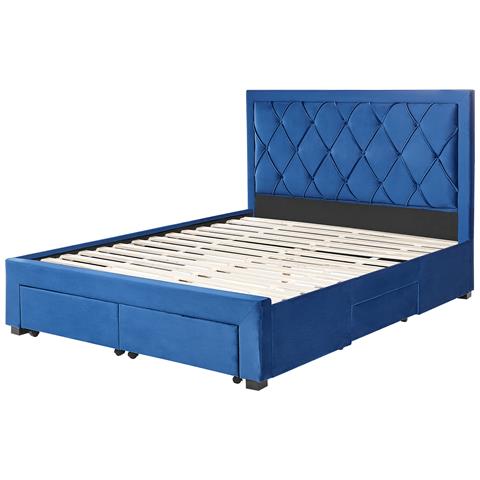 Letto Con Contenitore In Velluto Blu 160 X 200 Cm Lievin - Foto 6