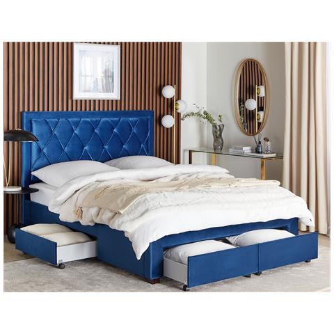 Letto Con Contenitore In Velluto Blu 160 X 200 Cm Lievin - Foto 1
