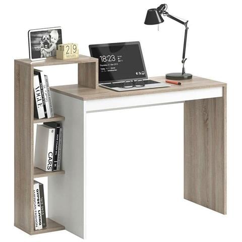 Scrivania Con Libreria 4 Ripiani Tavolo Porta Pc Computer In Legno Casa Ufficio - Foto 2