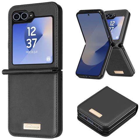 Cover Per Samsung Galaxy Z Flip6 Retro In Pelle Vegan Interno Rigido - Foto 1