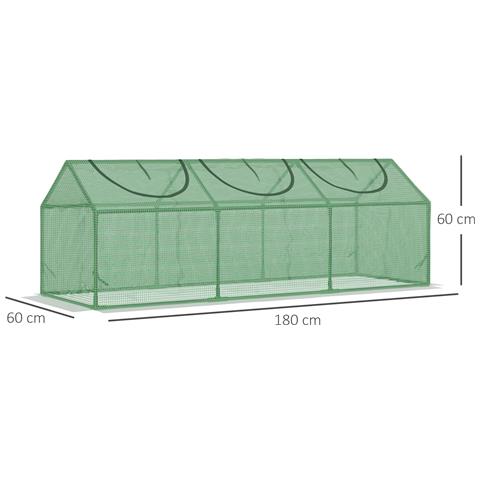 Mini Serra Da Giardino Con 3 Finestre Avvolgibili E Copertura Pe Anti-uv, 180x60x60cm, Verde - Foto 2