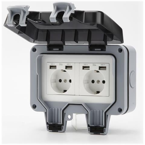 Presa Impermeabile Con Interruttore Di Alimentazione, Protezione Ribaltabile E 4 Porte Usb Gray - Foto 1