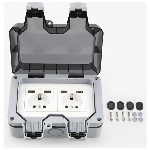 Presa Impermeabile Con Interruttore Di Alimentazione, Protezione Ribaltabile E 4 Porte Usb Gray - Foto 2