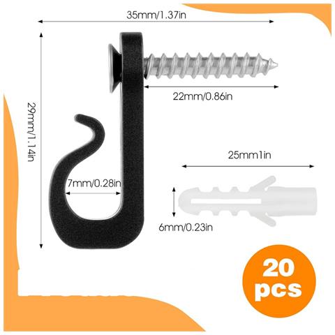 Confezione Da 20 Ganci Per Luci In Plastica Con Viti Black - Foto 4