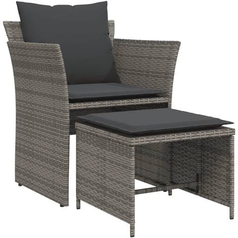 Poltrona da Giardino con Poggiapiedi Grigia in Polyrattan - Foto 1