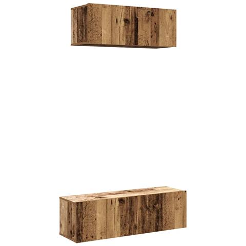 Set Mobile Tv 2 Pz Montato A Parete Legno Antico In Truciolato - Foto 2