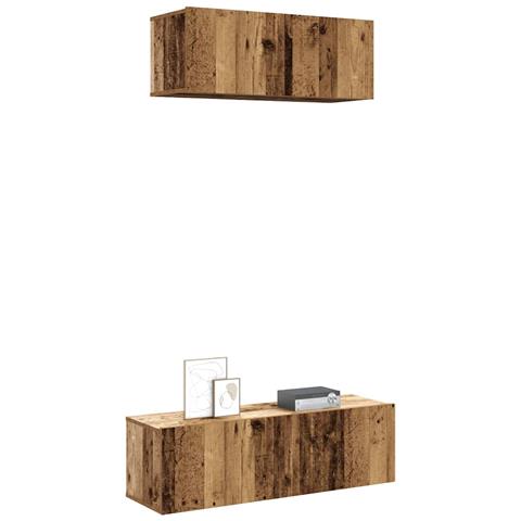 Set Mobile Tv 2 Pz Montato A Parete Legno Antico In Truciolato - Foto 1