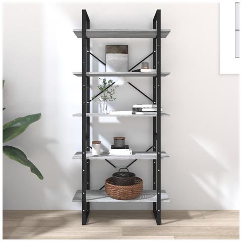 Lusso Casadino -  Libreria 5 Ripiani Grigio Sonoma 80x30x175 Cm Legno Multistrato - Foto 2