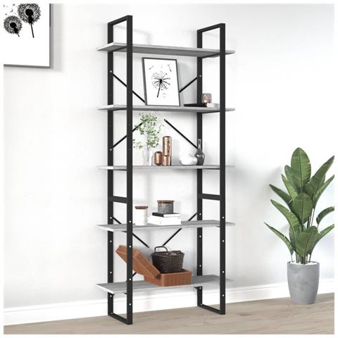 Lusso Casadino -  Libreria 5 Ripiani Grigio Sonoma 80x30x175 Cm Legno Multistrato - Foto 8