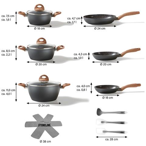 Batteria Pentole E Padelle In Ceramica 14 Pezzi 18/20/24 Cm Con Coperchi, Effetto Legno - Foto 4