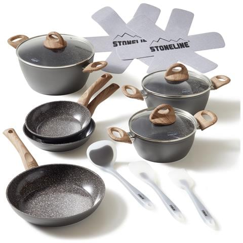Batteria Pentole E Padelle In Ceramica 14 Pezzi 18/20/24 Cm Con Coperchi, Effetto Legno - Foto 1