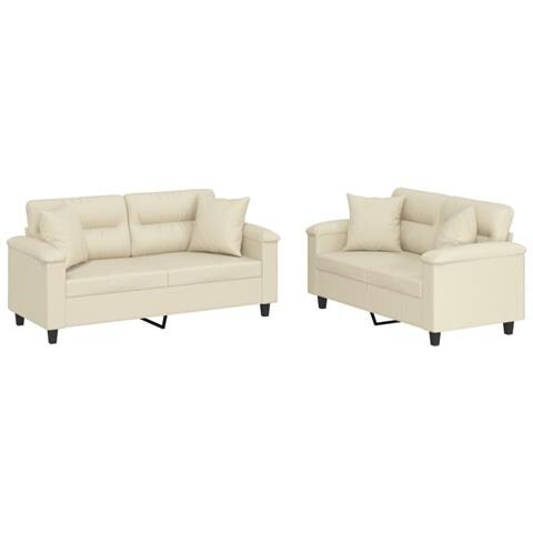 Set di Divani 2 pz con Cuscini Crema in Similpelle - Foto 1