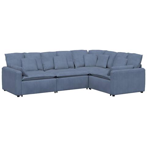 Divano Modulare con Cuscini in Tessuto a Coste Blu - Foto 1