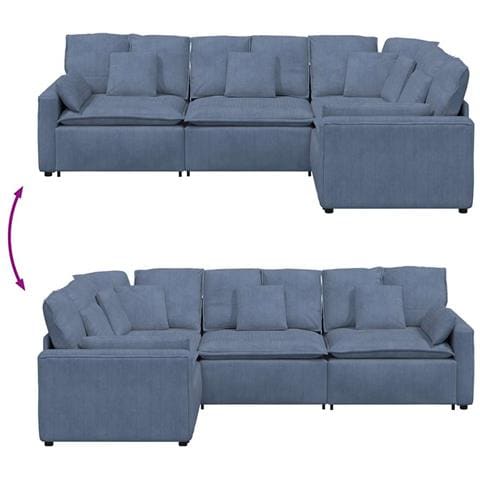 Divano Modulare con Cuscini in Tessuto a Coste Blu - Foto 9