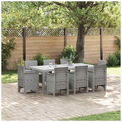 Set da pranzo da giardino da 9 pezzi con cuscini leggeri in polirattan - Foto 2