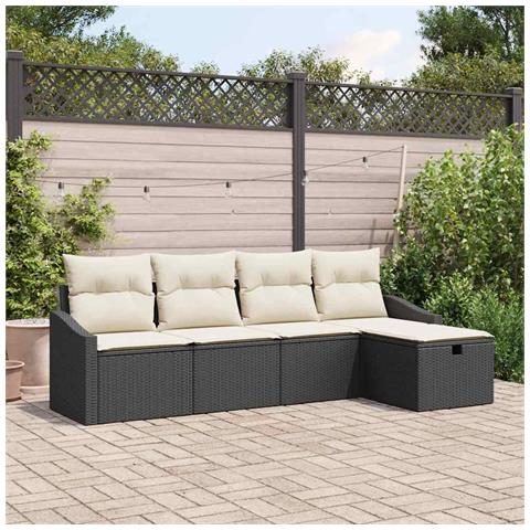 Set di divani da giardino 5 pezzi con cuscini Nero Polyrattan - Foto 2