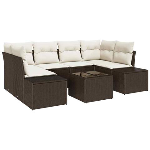 Set divani giardino 7 pezzi con cuscini marroni in rattan sintetico - Foto 1