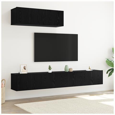 Set Mobile TV 3 Pezzi Montato a Parete Rovere Nero Legno Ingenerizzato - Foto 2